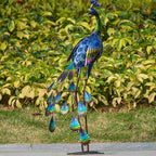 TERESA'S COLLECTIONS Outdoor Decor Peacock Yard Art Garden Sculptures & Statues for Porch Decor,35'' Blue Large Metal Bird Garden Decor for Outside, Yard Decorations Outdoor for Patio,Gifts for Mom