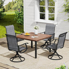VICLLAX 5 Pieces Outdoor Dining Set, Patio Furniture Set of 4 Patio Swivel Dining Chairs and Square Patio Table, Dark Charcoal Chairs & Walnut Tabletop
