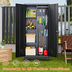 Storage Cabinet 61" H, Metal Outdoor Sheds with Shelves for Tools Storage, Cleaning Supplies Closet with Removable Pegboard for Outdoor, Garage, Utility Room