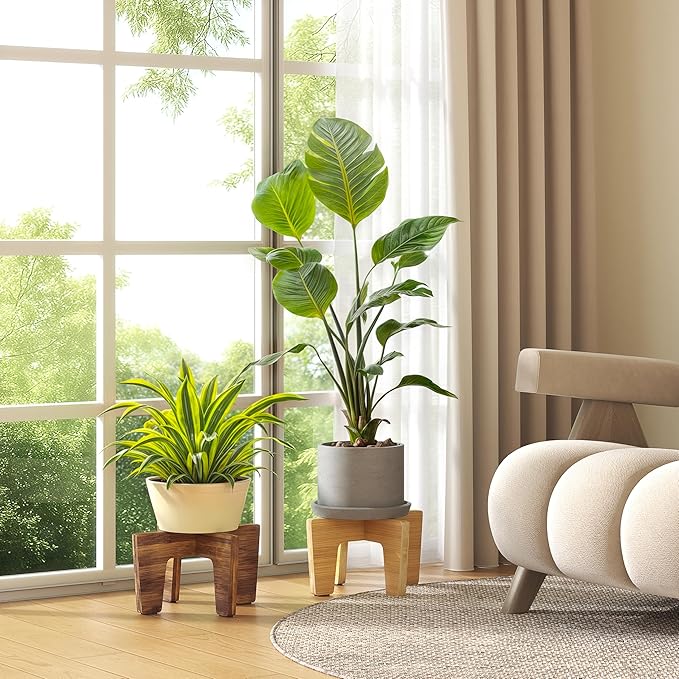 Plant Stand Indoor Outdoor, Plant Holder Sturdy Single Flower Pot Stand Planter Stand Stool Display Decorative for Desktop Counter Room (Natural 2 pack)