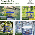 Kingsyard Bluebird Feeders for Outdoors Hanging, All Metal, Cage Mealworm Bird Feeder with Tray, Squirrel Proof & Weatherproof, Easy to Refill & Clean (Blue)