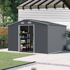 8x10 FT Outdoor Tool Shed, Metal Garden Shed with Sloped Roof, Corrosion-Resistant, UV-Protected Steel Storage for Backyard, Lawn, Garden Tools, Easy Assembly