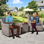 MEISSALIVVE 3 Pieces Patio Furniture Set, Outdoor Swivel Rocker with Washable Cushions & Tempered Glass Tabletop, Outdoor Rattan Conversation Set for Lawn Backyard Porch (Grey)