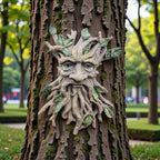 Whimsical Tree Face Garden Decoration ，Tree Faces Decor Outdoor Wallmounted Statue Art with Leaf Features, Outdoor Decor Garden Accessory (Nature and Outdoors)