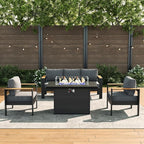LayinSun 4 Piece Aluminum Outdoor Furniture Set with Fire Pit Table, Outside Patio Deep Seating Conversation Set with Upgraded Washable Thick Cushion