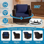 Vista Vibe 4 Pieces Outdoor Patio Conversation Furniture Set - 78" 3-Seat Sofa | 2 Swivel Glider Rocker Chairs | Wicker End Table, Rattan Loveseat, Upholstered Couch, Garden, Deck (Brown/Navy)