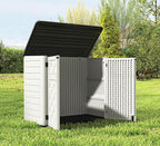 HOMSPARK Storage Shed Weather Resistance, Multi-Purpose Outdoor Storage Cabinet for Backyards and Patios, Horizontal Storage Shed for Lawnmower, Patio Accessories (Off-White, Large - 48 cu.ft)