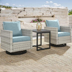 Outdoor Patio Swivel Rocker Chairs - 3 Piece Wicker Patio Furniture Bistro Swivel Rocking Chairs Set with Comfortable Cushions,Sturdy Metal Frame and Side Table for Porch Deck(Light Grey/Sky Blue)