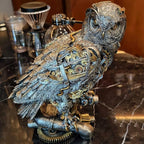 Steampunk Owl Statue 11.6'' H Metallic Silver and Gold Gothic Collectible Animal Figurine Wisdom Gift Owl Sculpture for Home Office Decoration Living Room Tabletop Mantel