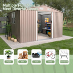 10×8FT Outdoor Storage Shed with Window,Large Metal Tool Shed with Lockable Door and Rainproof Sloped Roof, Garden Shed for Backyard, Patio, Brown