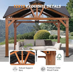Modern Shade Cedar Wood Gazebo 12’ x 12’, Heavy Duty Hardtop Gazebo with Steel Roof, Water Resistant, Wind Resistant, Solid Wood Framed Pavilion, Perfect for Your Permanent Outdoor Pavilion
