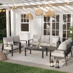 7 Seats Patio Conversation Set, Aluminum Outdoor Furniture Set Sectional Sofa with Upgrade Cushion and Coffee Table for Balcony, Porch,Garden,Backyard