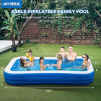 Inflatable Swimming Pool with Pool Lights, 130" x 72" x 22" Full-Sized Large Inflatable Family Pool, Summer Water Party, Outdoor, Garden Backyard, Suitable for Adults