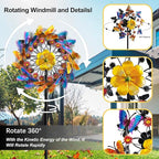 Double Blade Butterfly Wind Spinners, Outdoor Garden 360° Swivel Spinners 50 inch Garden Stakes Decor, Metal Flower Pinwheels for Yard and Lawn