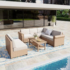 Patio Furniture Set, 8 Piece Outdoor Rattan Wicker Sectional Conversation Set with 5.5" Thick Waterproof Cushions and Coffee Table