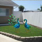 2 Pack Beautiful Peacock Outdoor Garden Statue Ornament Realistic Metal Peacock Lawn Yard Patio Decorations Art Sculpture Outside Decor Gift for Women Grandma Birthday,16" 20" Tall Blue Peacock