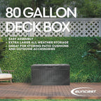 Suncast 80-Gal. Waterproof Resin Large Outdoor Patio Deck Box with Pad-Lockable Lid, Modern Outdoor Patio Bench/Storage Box for Cushions, Garden Tools, and More, Iron Ore