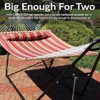 Sunnydaze Double Quilted Fabric Hammock with Universal Steel Stand - 450-Pound Capacity - Black Stand - Red Stripes
