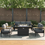 LayinSun 5 Piece Aluminum Outdoor Furniture Set with Fire Pit Table, Outside Patio Deep Seating Conversation Set with Upgraded Washable Thick Cushion