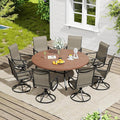 VICLLAX 9 Pieces Outdoor Dining Set, Patio Furniture Set of 8 Patio Swivel Dining Chairs and 60" Patio Round Table, Mixed Brown Chairs & Walnut Tabletop