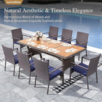 Sophia & William 9 Piece Patio Dining Set, Patio Table and Chairs Set Outdoor Dining Set for 8, Acacia Wood Patio Dining Table Set with PE Rattan Wicker Chairs for Garden, Porch, Backyard