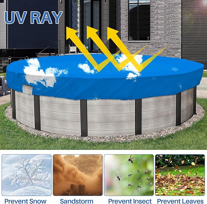 ECOOPTS 6 ft Waterproof Round Polyester Pool Cover for Above Ground Pools, Swimming Pool Cover Protector Winter Safety Cover (Blue Sky)