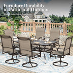 Patio Dining Set, 7 Person Outdoor Table and Chairs, 6 x Textilene Swivel Dining Chairs and 60" Rectangle Black Table, for Cozy Garden Settings, Grayish Brown