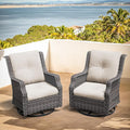 Swivel Patio Chair Outdoors - 360 Degree, Set of 2, Glider Chair with 3.5" Olefin Fabric Cushions (Mixed Grey Rattan/Beige)