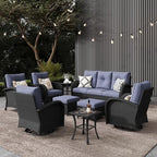 LayinSun 9 Pieces Outdoor Patio Furniture Set, Rattan Wicker Sectional Swivel Rocker Chairs Sets