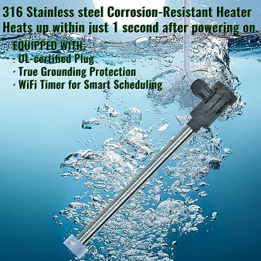 2000W Fully Submersible Water Heater for Bathtub & Swimming Pool – Portable Immersion Electric Heater with WiFi Timer & Temp Control for Above Ground Pool, Inflatable Pool and Hot Tub