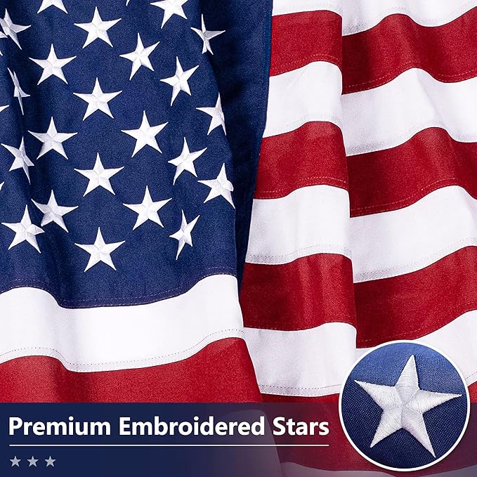 American Flag for Outside 10x15 Ft - TearProof Series Outdoor Use US Flags - Long Lasting, Fade Resistant - Thick Spun Polyester USA Banner - High Wind United States Flag - Embroidered Stars, Sewn Stripes, Brass Grommets