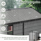 6×8FT Plastic Outdoor Storage Shed, Double Door Tool Shed with Transparent Roof and Vent, Lockable Door with Key, Storing Patio Furniture, Gardening Tools, and Bicycle Accessories.