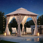 LAUSAINT HOME Outdoor Patio Gazebo 8'x8' with Expansion Bolts, Heavy Duty Gazebos Shelter Party Tent with Double Roofs, Mosquito Nettings and Privacy Screens for Backyard, Garden, Lawn, Khaki