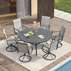 VICLLAX 7 Pieces Patio Dining Set for 6, Outdoor Furniture Set Includes 47.2" Outdoor Round Table and 6 Patio Swivel Chairs for Lawn Garden, Grey Tabletop and Grey Fabric
