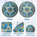 FLAGWIX Christmas Hanukkah Gifts for Women Men - Stained Glass Window Hanging 8 in - Christmas Decorations for Home Indoor Window, Religious Spiritual Gifts for Mom, Hanukkah Sun Catcher Hanging Decor