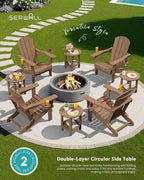 SERWALL Round Adirondack Side Table, 16.5" Double Outdoor Side Table, HDPE Small End Tables for Backyard Pool Porch Garden Lawn, Brown