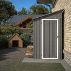 4×8 FT Lean to Metal Shed,Outdoor Heavy-Duty Storage Shed with Floor Base,All Weather Waterproof Garden Tool House W/Lockable Door&2 Air Vents,Reversible Door Design,for Backyard,Patio,Lawn,Gray