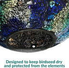 Sunnydaze 10-Inch Glass Mosaic Hanging Bird Feeder for Outdoors - Fly-Through Wild Bird Feeder - Indigo Flower Mosaic