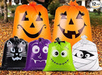 POPGIFTU 12 Pack Halloween Lawn Leaf Bags - Heavy Duty Plastic Trash Bags with Twist Ties, 6 Designs Large Pumpkin Yard Waste Bags for Garden, Lawn, Porch, Indoor Outdoor Halloween Decorations