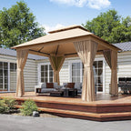 Outdoor Gazebo Metal Frame Patio Pergola Double Roofs Patio Canopy with Double-Layer Door and Mosquito Netting for Deck, Backyard, Lawn (Beige, 10x12FT)
