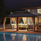 12x18 ft Hardtop Gazebo Outdoor Aluminum Patio Gazebo Double Roof Galvanized Steel Canopy with Netting and Curtains for Garden, Backyard, Deck and Lawns.