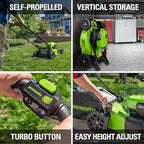 Greenworks 48V (2x24V) Cordless Yard Tool Combo - 21" Self - Propelled Mower, 12" Trimmer, Blower, 24V Multi - Tool + 3 Batteries & 2 Chargers