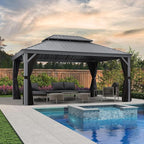 PURPLE LEAF 12' x 16' Hardtop Aluminum Gazebo with Double Metal Roof Heavy Duty Permanent Gazebo for Patio Deck Lawn Garden All Weather Outdoor Pavilion Gazebos, Light Grey