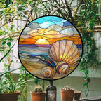Stained Glass Window Hanging - Colorful Beach Shells Conch Sun Catcher for Door Home Decor Ocean Suncatcher Christmas Mother's Day Birthday Sea Lover Gifts for Women Men Mom Nana 9.8 in