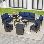 8 Pieces Patio Furniture Set,Outdoor Loveseat Sofa & High Back Swivel Rocker Patio Chairs, Wicker Conversation Set with Coffee Table and Side Table for Deck Yard and Poolside