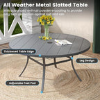DIFY 60" Round Outdoor Patio Dining Table for 8-10, Metal Patio Table with 1.57" Adjustable Umbrella Hole, All-Weather Dining Furniture Table for Backyard Lawn Garden, Grey