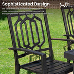 PHI VILLA 5-Piece Metal Patio Outdoor Table and Chairs Outdoor Dining Set - 37" Square Patio Table w/1.57" Umbrella Hole and 4 Backyard Garden Stackable Dining Chairs, Black