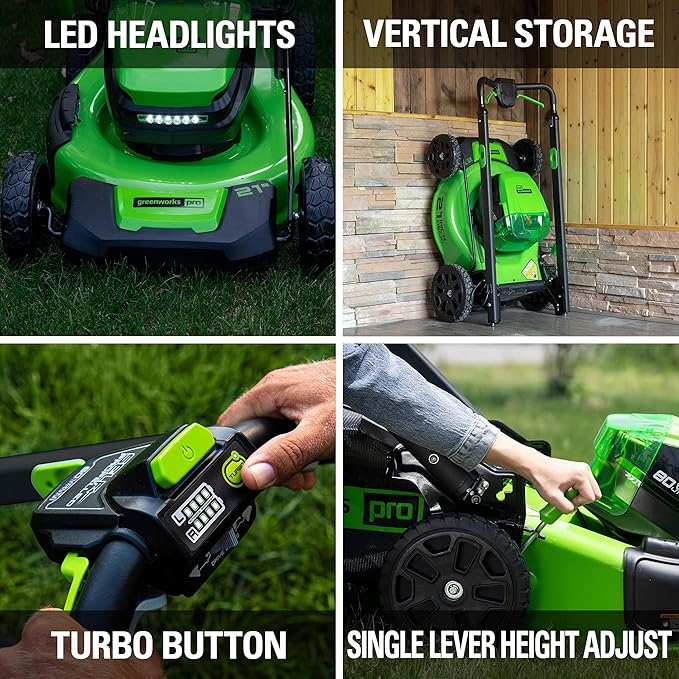 Greenworks 80V 21" Cordless Battery Push Lawn Mower,16" Cordless Battery String Trimmer Combo Kit w/(1) 4Ah Battery & (1) 4A Rapid Charger