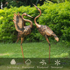 TERESA'S COLLECTIONS Yard Decorations Outdoor Garden Statues, Brass Metal Crane Yard Art, 33-39" Lawn Ornaments for Backyard,Outside Porch,Patio,Heron Decoy Bird Garden Decor,Set of 2,Gifts for Mom