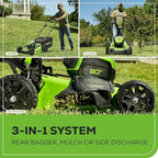 Greenworks 80V 21” Brushless (Push) Cordless Electric Lawn Mower + (500 CFM) Axial Leaf Blower (75+ Compatible Tools), (2) 2.0Ah Batteries and 30 Minute Rapid Charger